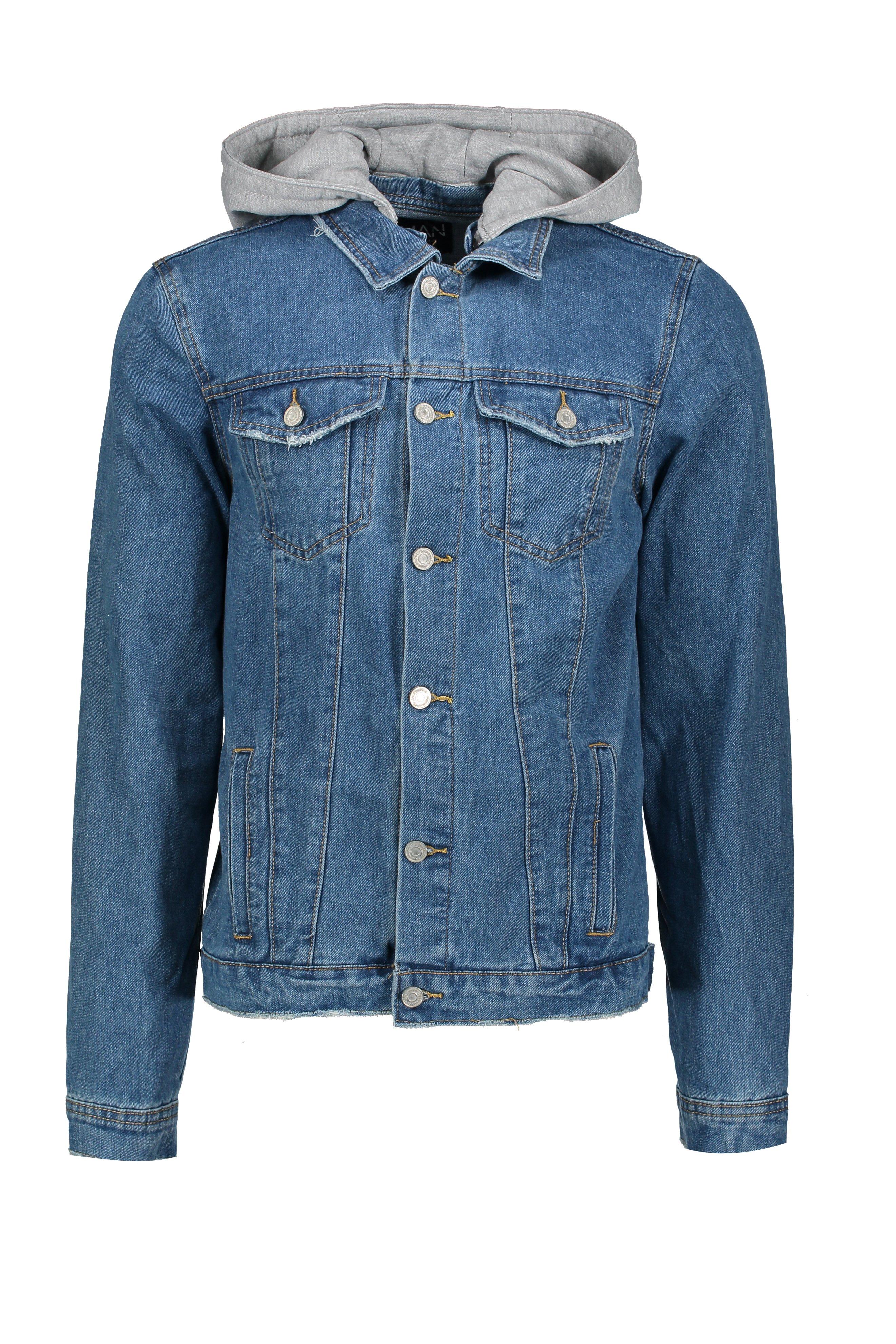Denim jacket with detachable hood deals